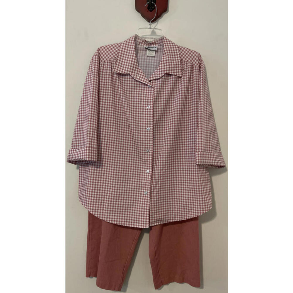 Anthony Richards Womens 1x/16w Pink Striped Blouse & Pull-On Pant Outfit! A5311